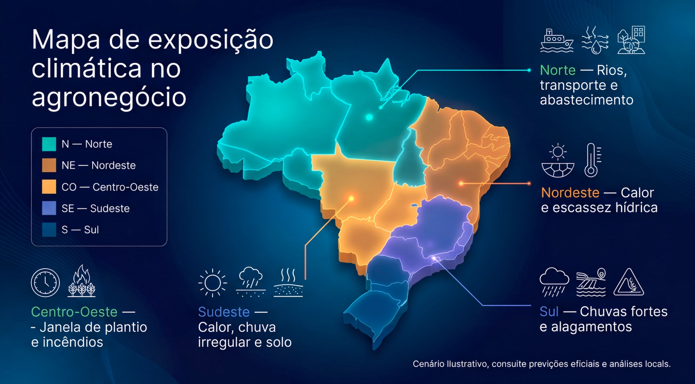 Mapa de exposição climática no agronegócio.